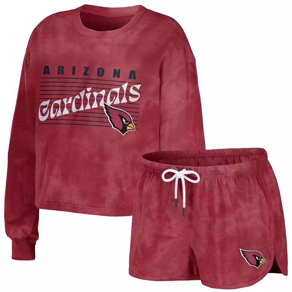 Womens WEAR by Erin Andrews Cardinal Arizona Cardinals Tie-Dye Cropped Pullover Sweatshirt & Shorts Lounge Set Product Image