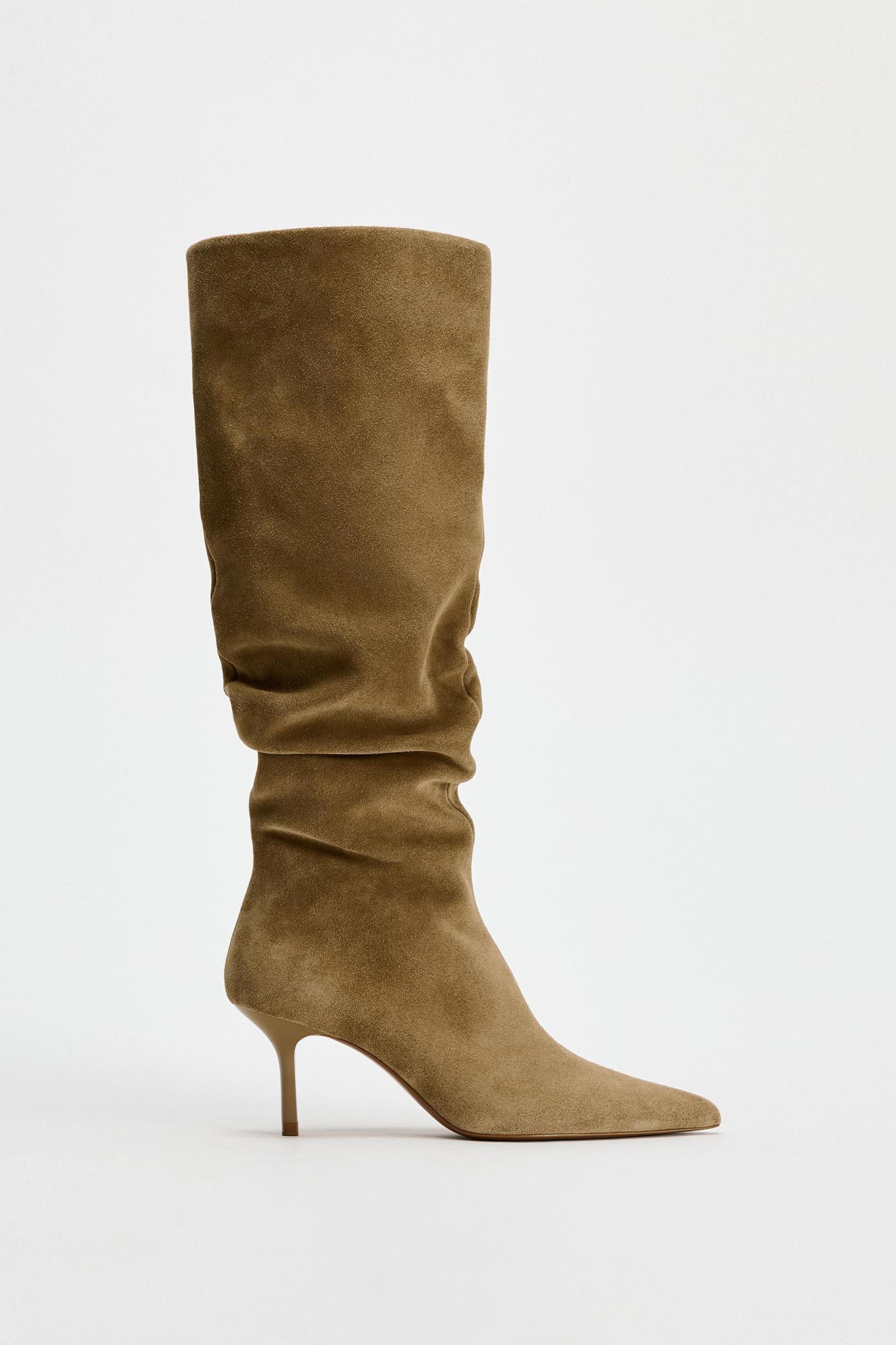 RUCHED SPLIT LEATHER HEELED BOOTS Product Image