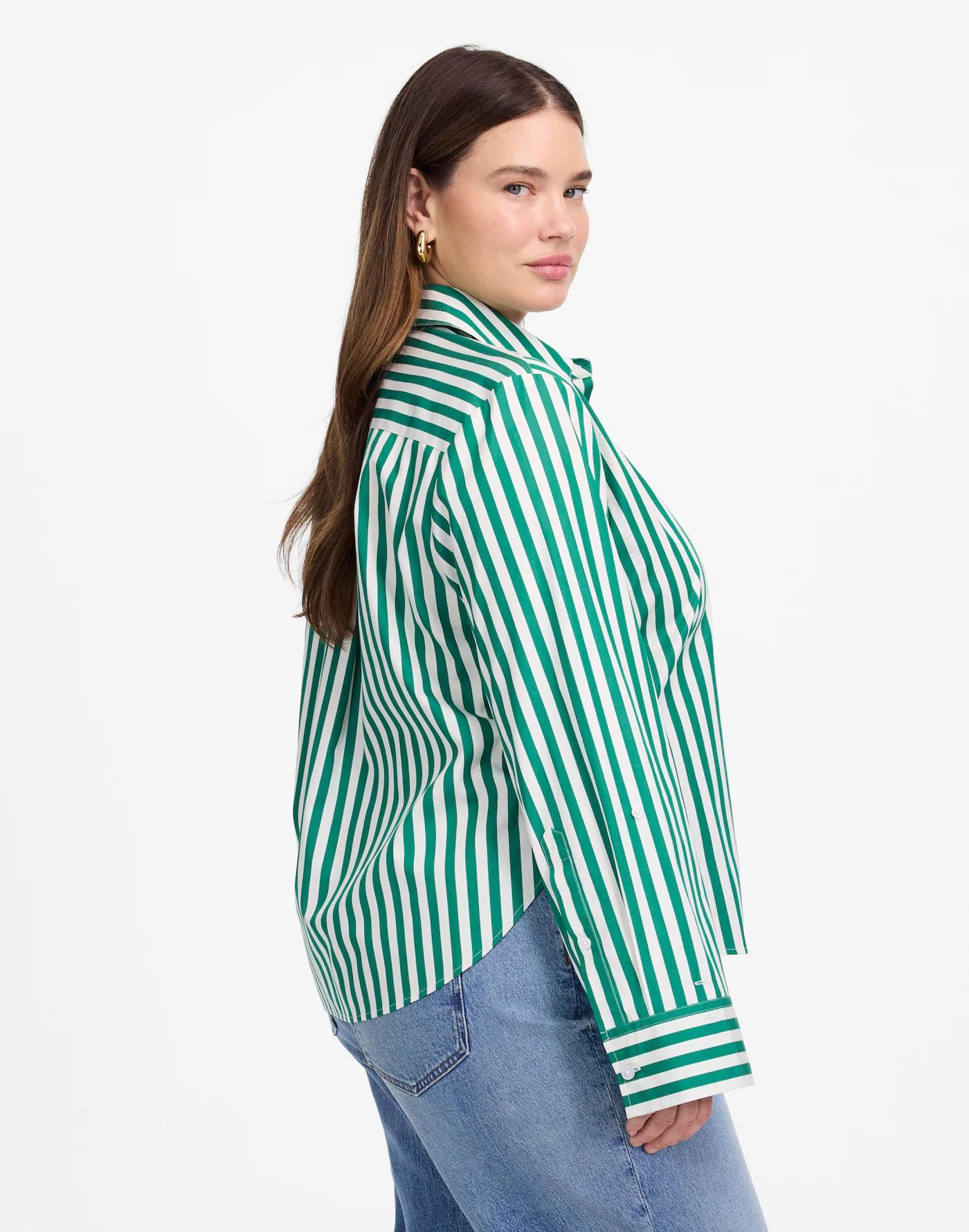 Plus Poplin Easy Y-Neck Button-Up Shirt Product Image