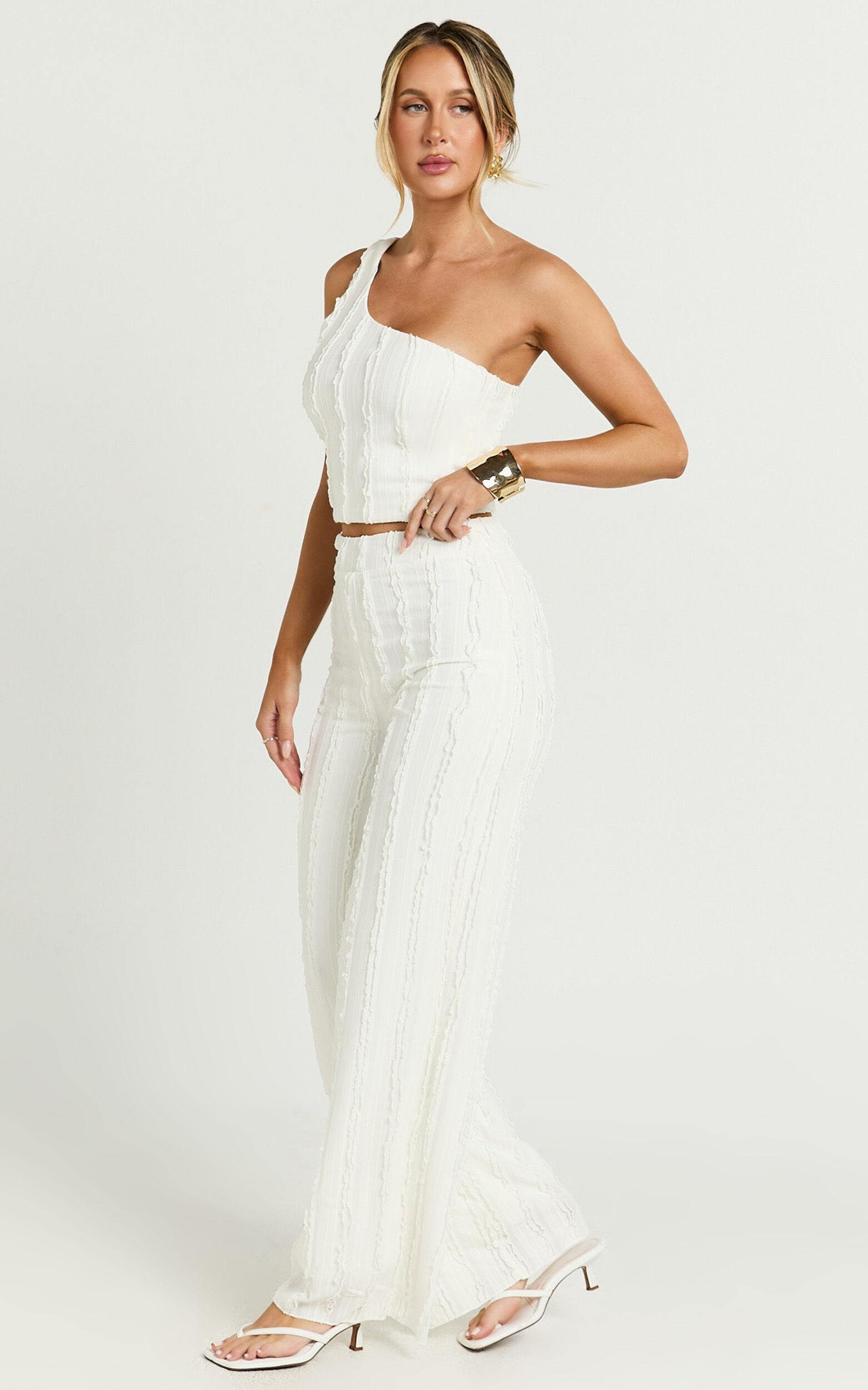 Almarie Pants - Mid Waisted Wide leg Textured Pants in Off White Product Image