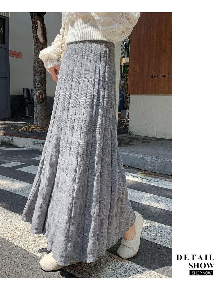 High Waist Plain Knit Maxi A-Line Skirt Product Image