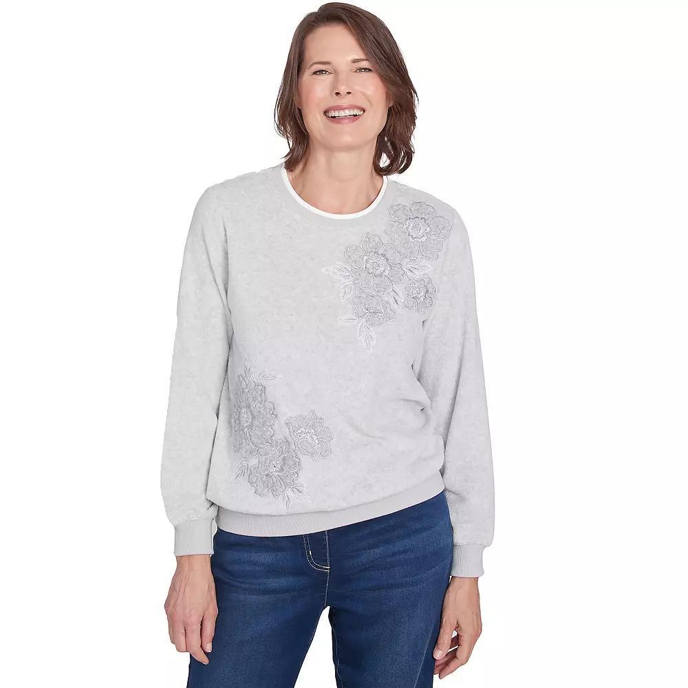 Petite Alfred Dunner Classic Sherpa Floral Embroidered Sweater, Women's, Size: XL Petite, Ivory Product Image