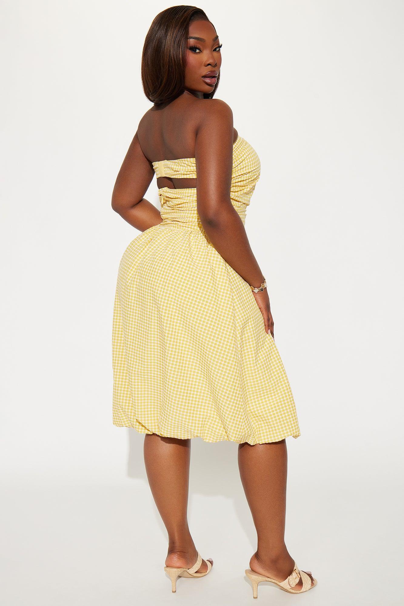 Leighton Gingham Bubble Midi Dress - Yellow Product Image