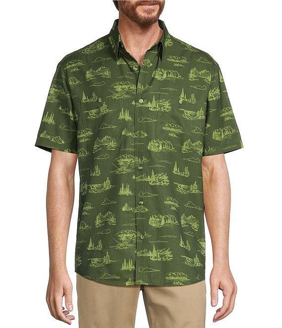 Roundtree & Yorke The Charter Performance Vented Short Sleeve Chambray Scenic Print Sport Shirt Product Image