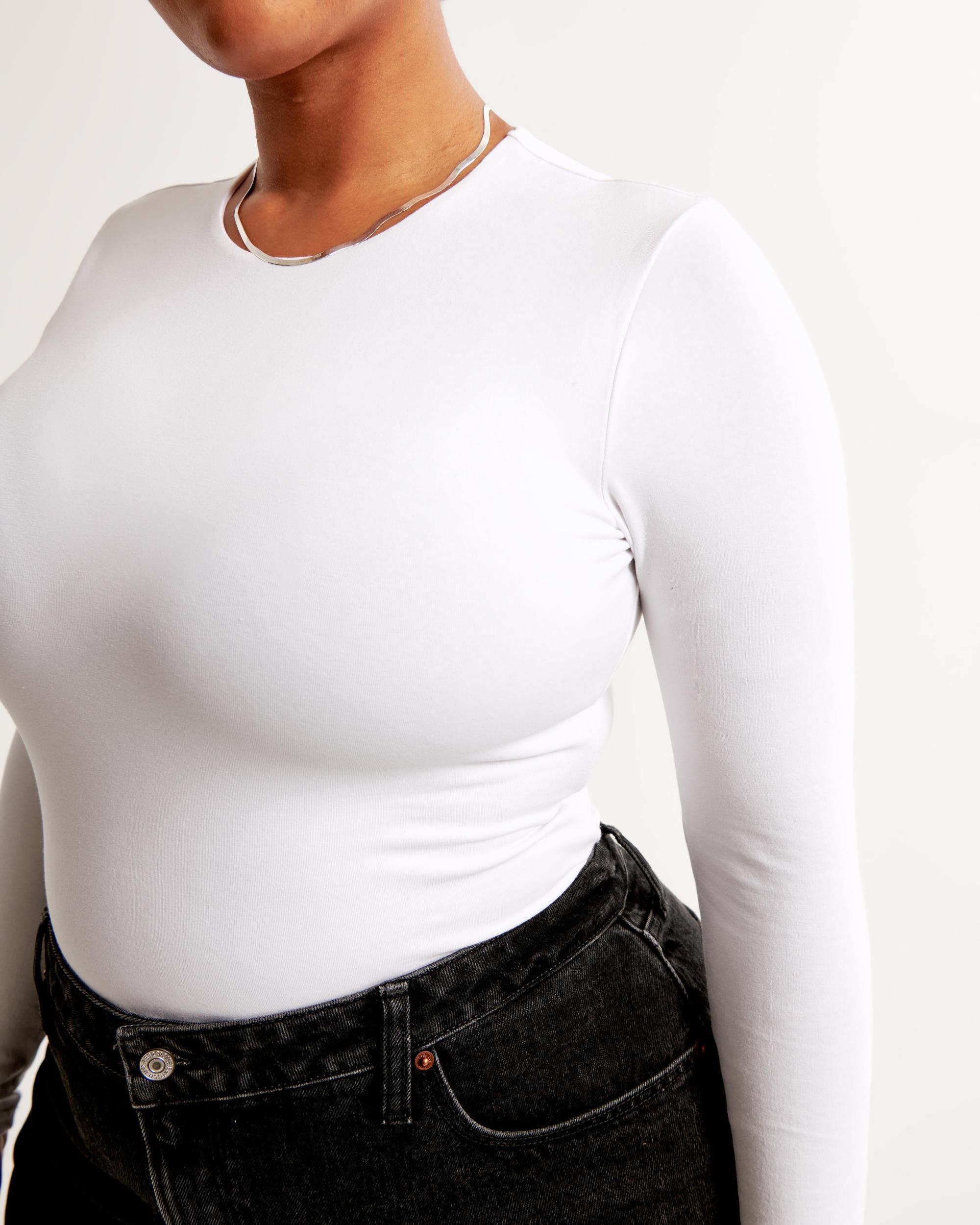 Long-Sleeve Cotton-Blend Seamless Fabric Crew Bodysuit Product Image
