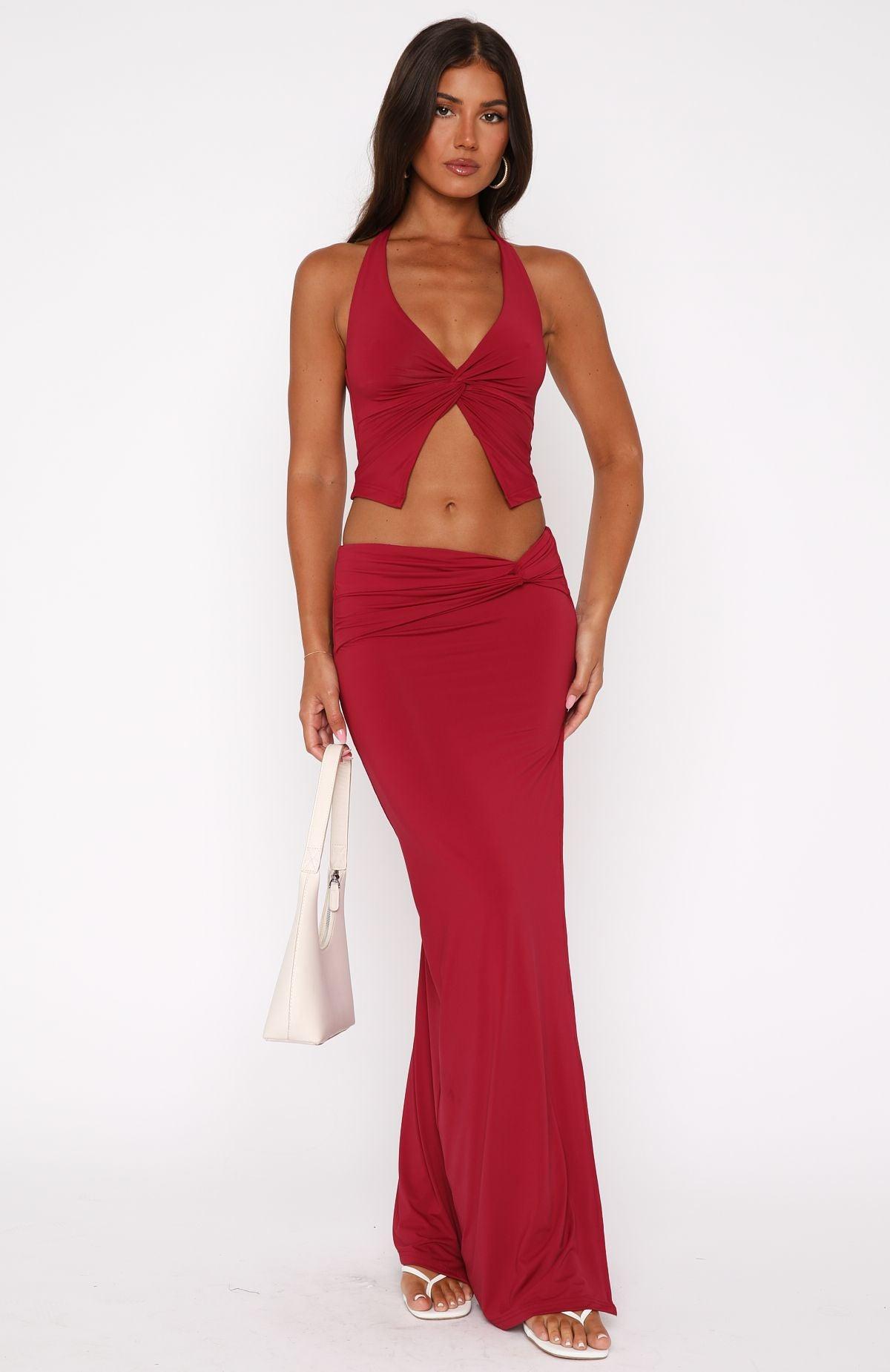 Made You Look Maxi Skirt Burgundy Product Image