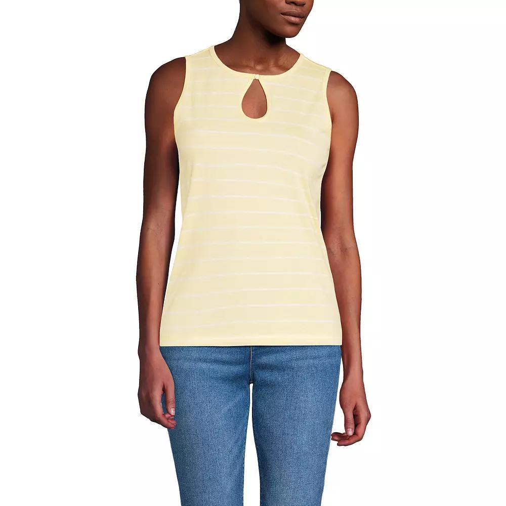 Women's Lands' End Supima Keyhole Tank Top, Size: Medium, Yellow Ivory Stripe Product Image