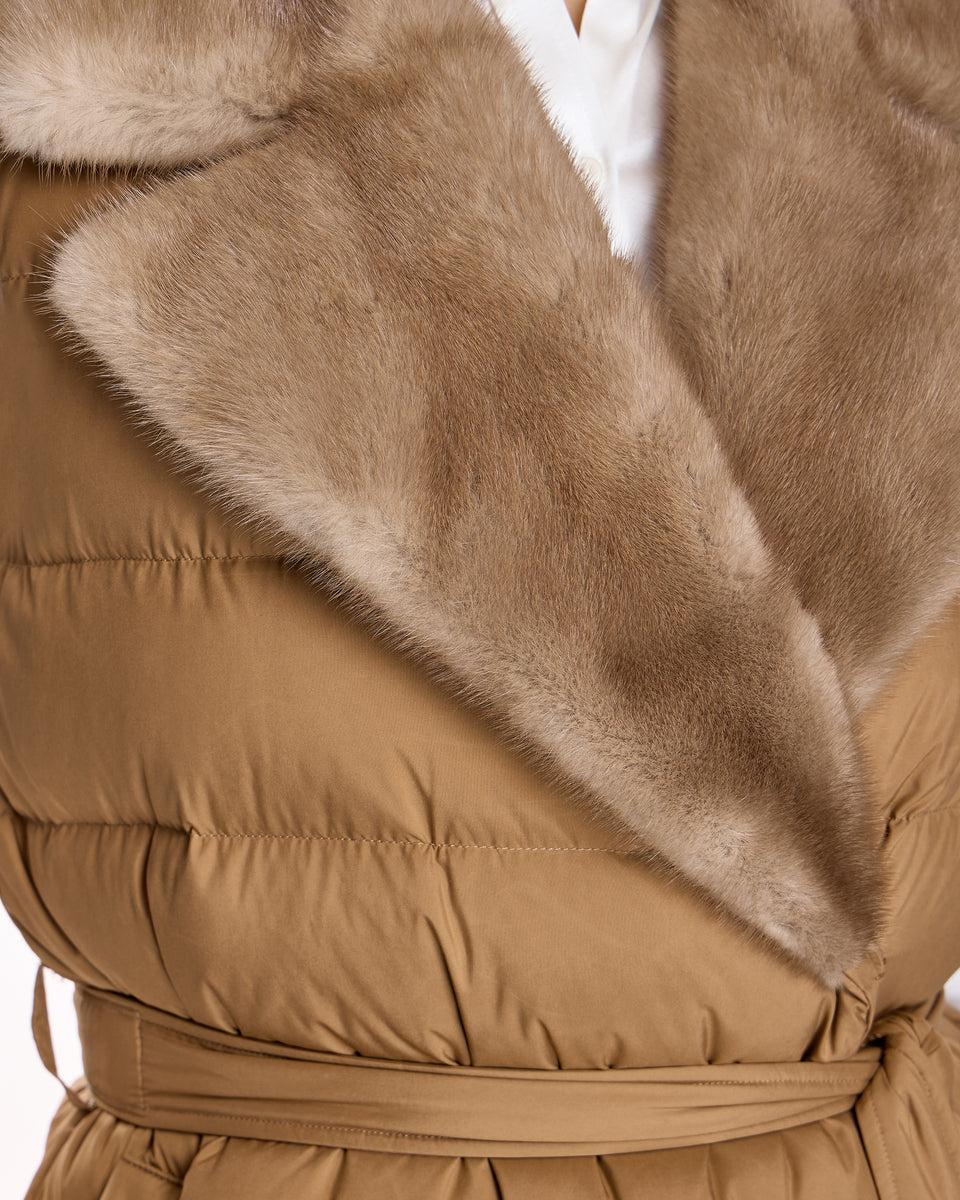 Belted Polyester Vest with Natural Mink Collar Product Image