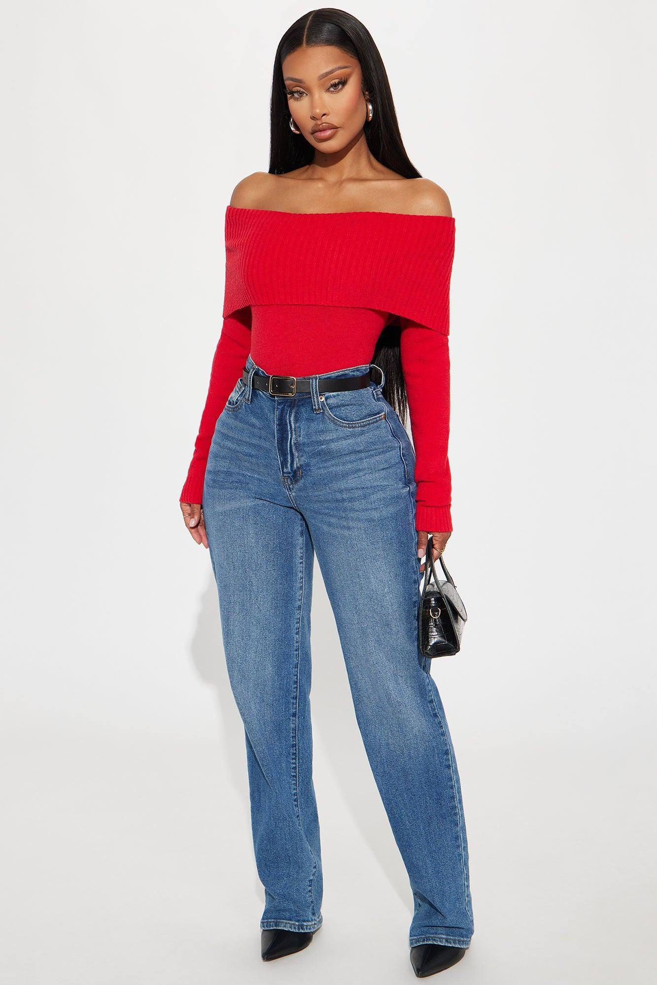 Layla Off Shoulder Sweater - Red Product Image