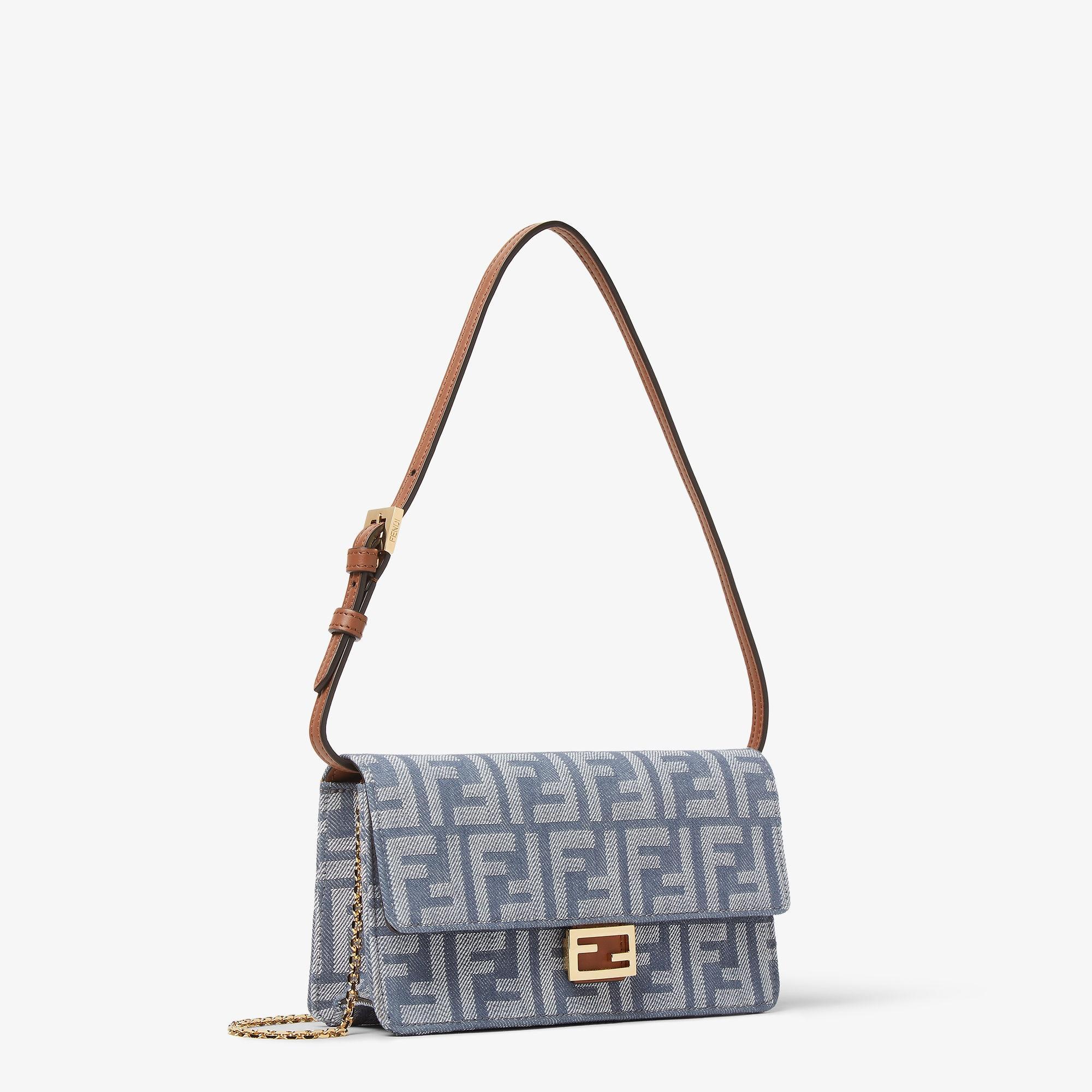 Wallet On Chain BaguetteBlue denim-effect FF jacquard wallet Product Image