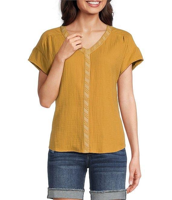 Aventura Kelford Gauze Woven Embroidered Crew Neck Short Sleeve Top Product Image