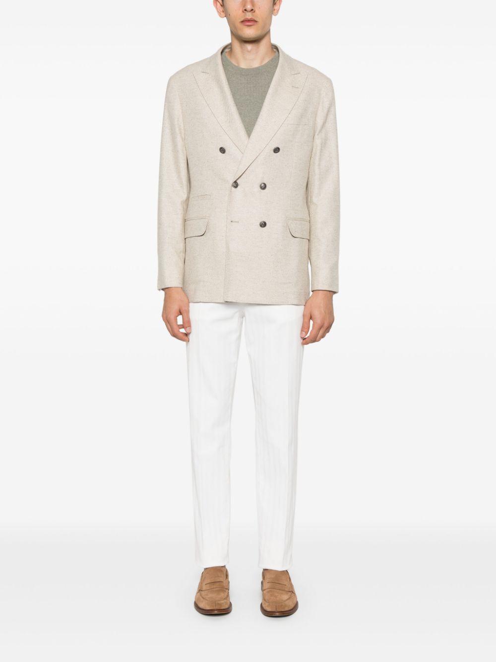 BRUNELLO CUCINELLI Double-breasted Wool Blend Blazer In Nude & Neutrals Product Image