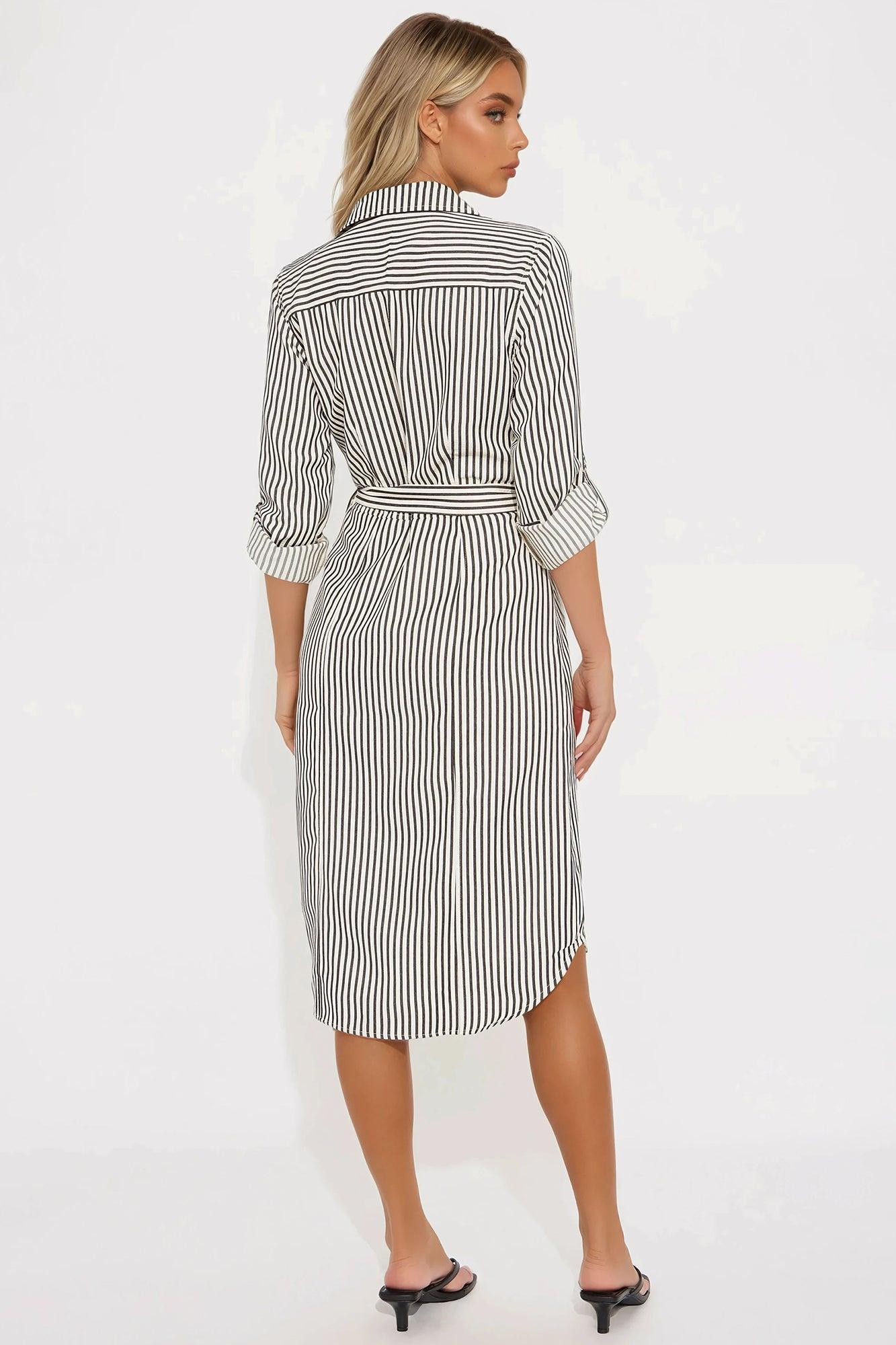 Around The World Striped Midi Dress - Black/combo Product Image