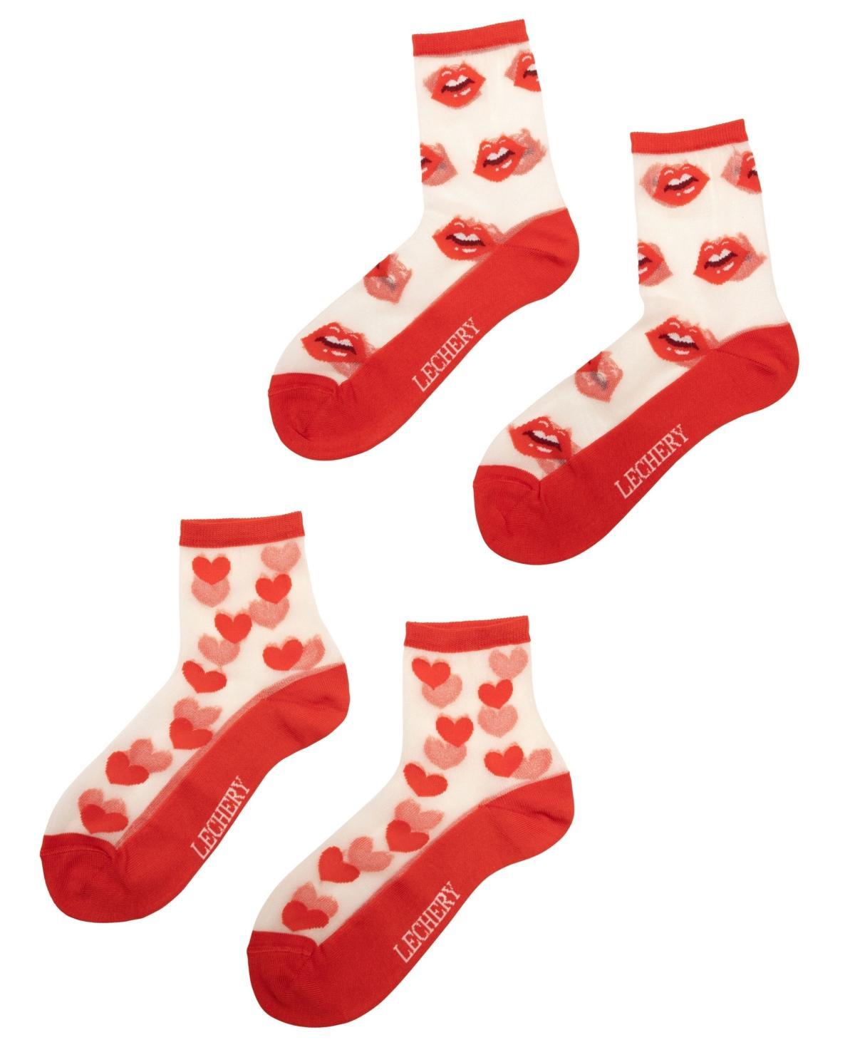 Women's LECHERY® Hearts & Lips 2-Pack Sheer Crew Socks, Size: 5-9, Multi Product Image