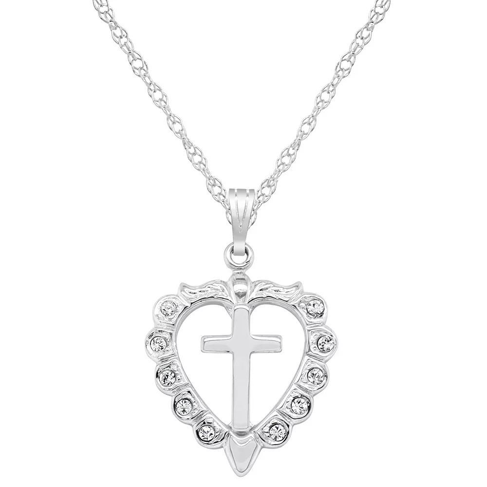 14k Gold Over Silver Heart Cross Pendant, Women's, Size: 18", Sterling Silver Product Image