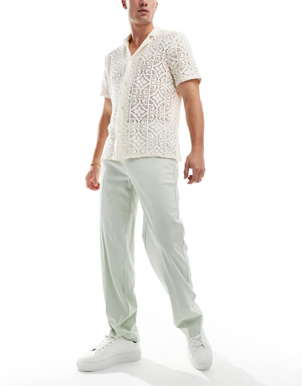 ASOS DESIGN smart straight leg wedding pants in sage green Product Image