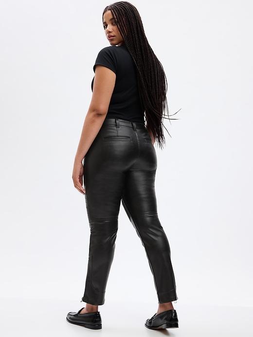 Mid Rise Vegan Leather Moto Vintage Slim Pants Product Image