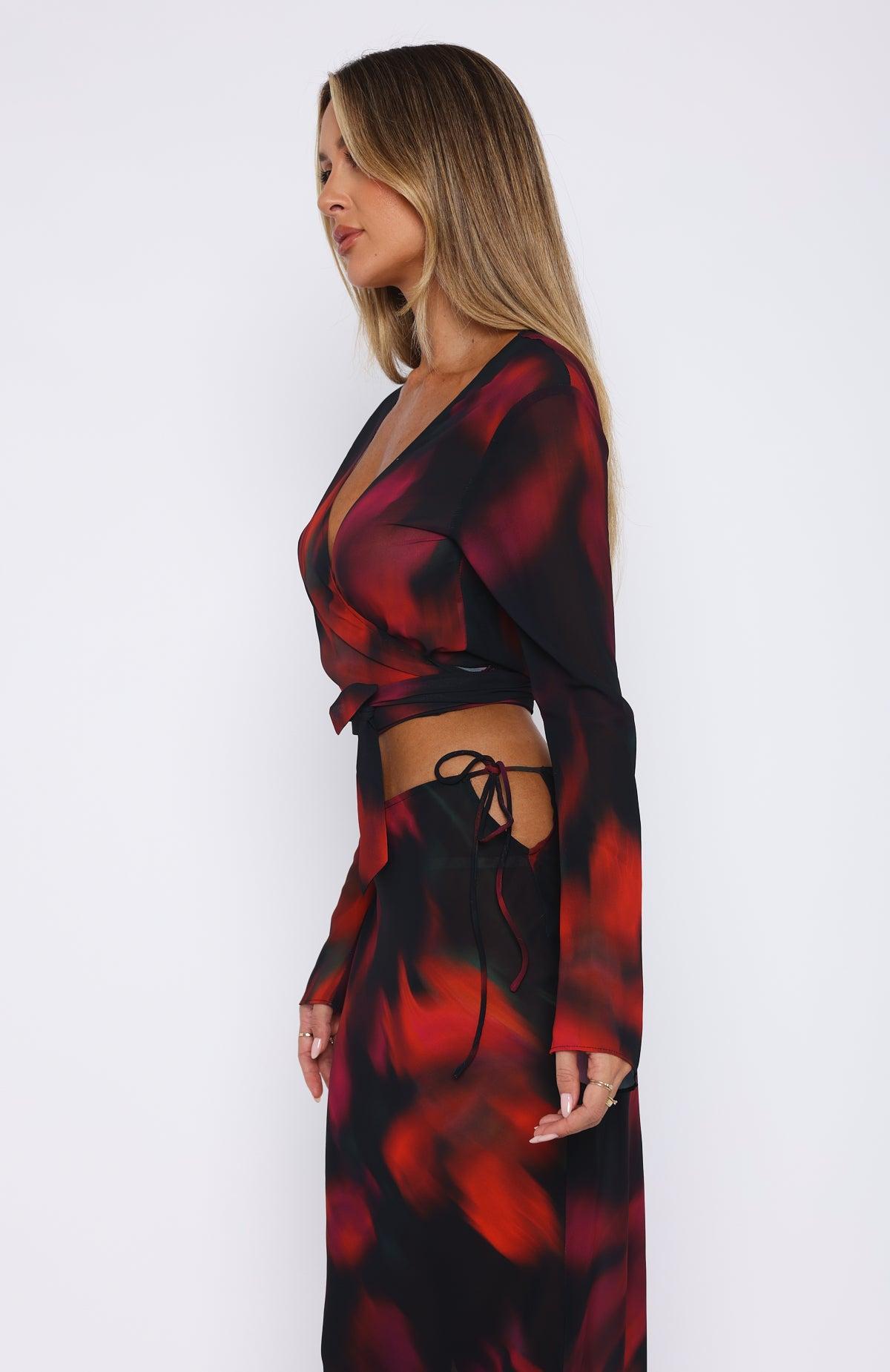 Coral Cove Wrap Top Sangria Floral Product Image