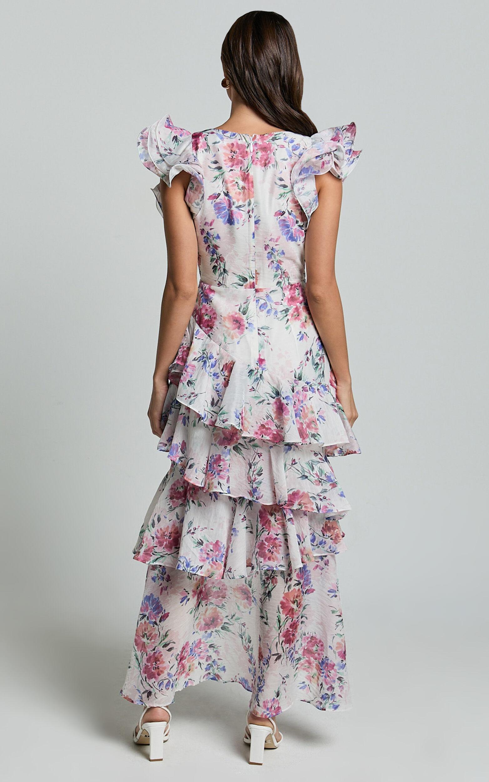 Amalie The Label - Sienah Ruffle Sleeve Tiered Midi Dress in Delhia Floral Print Product Image
