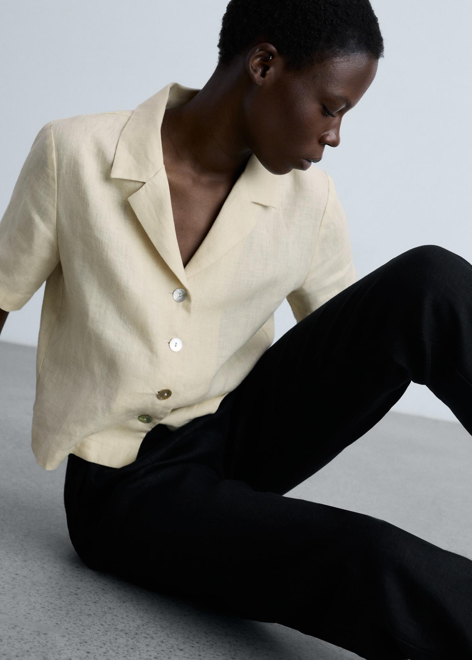 Straight linen-blend pants - Women | MANGO USA Product Image