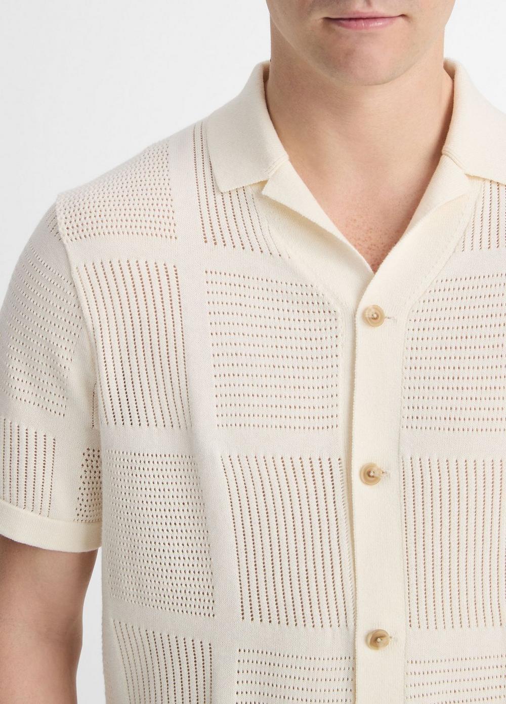 Mens Patchwork Pointelle Short-Sleeve Shirt, Light Coastal Blue, Size L Vince Product Image