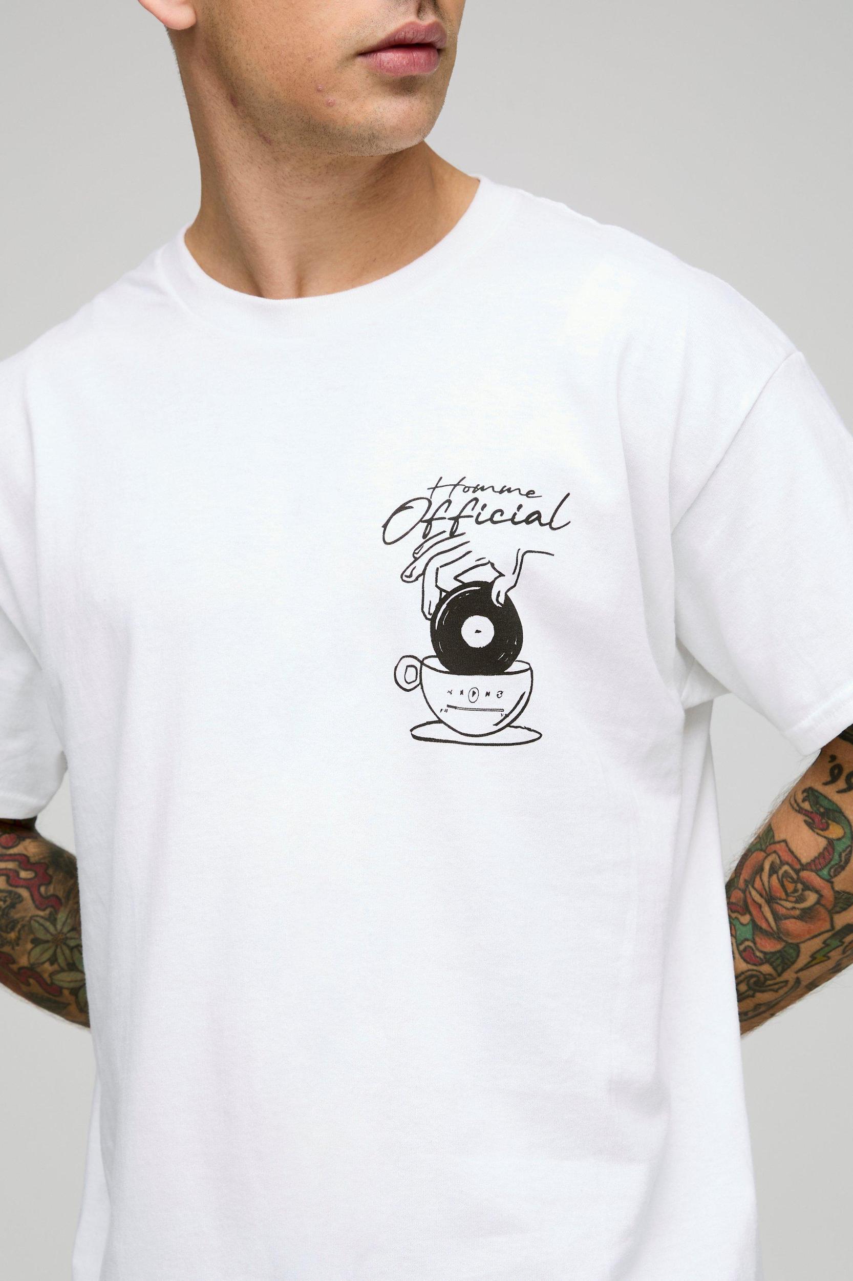 White Oversized Official Coffee Record House Graphic T-Shirt | boohooMAN USA Product Image