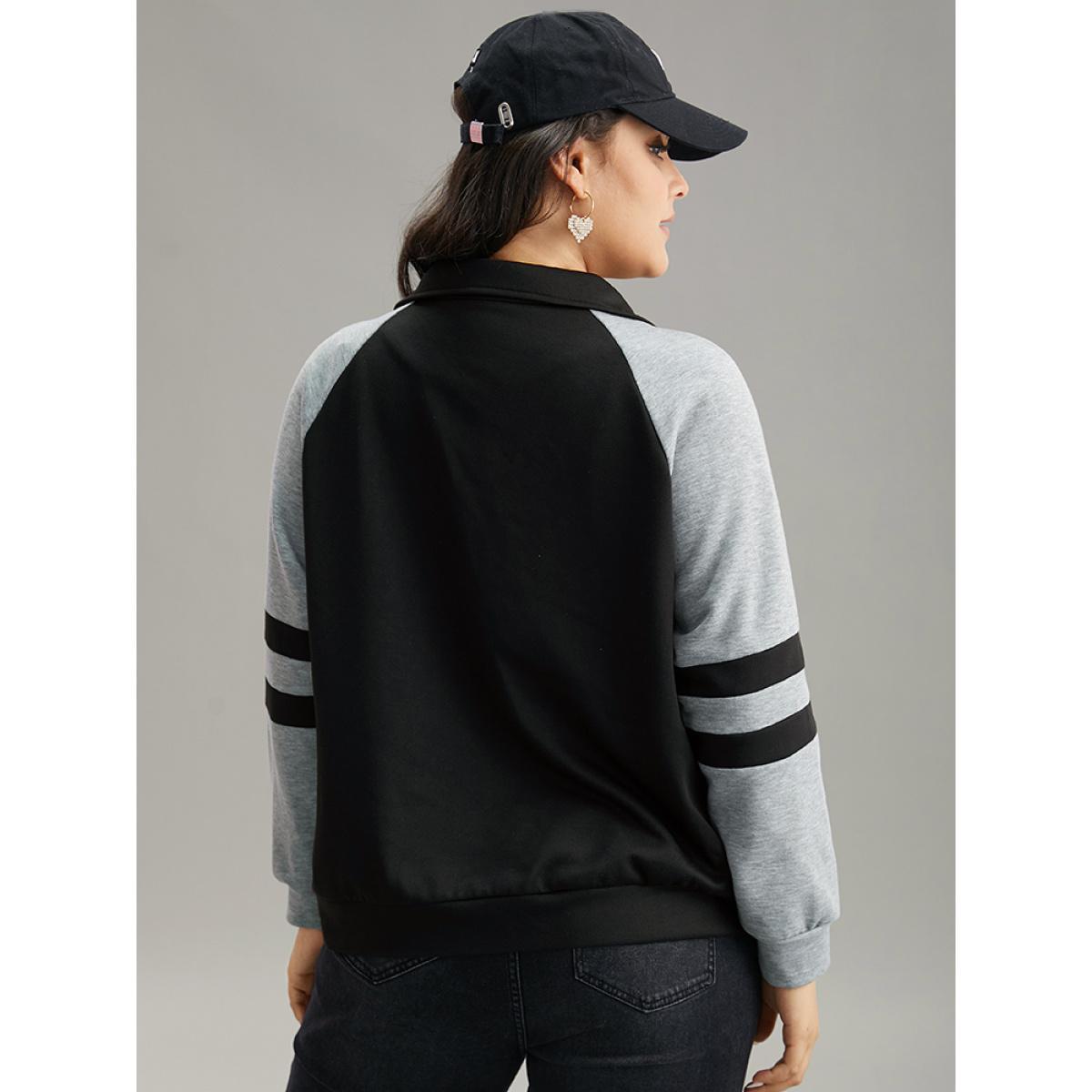 Plus Size Contrast Contrast Trim O Ring Zipper Jacket Women Black Contrast Everyday Jackets BloomChic 22-24/3X Product Image