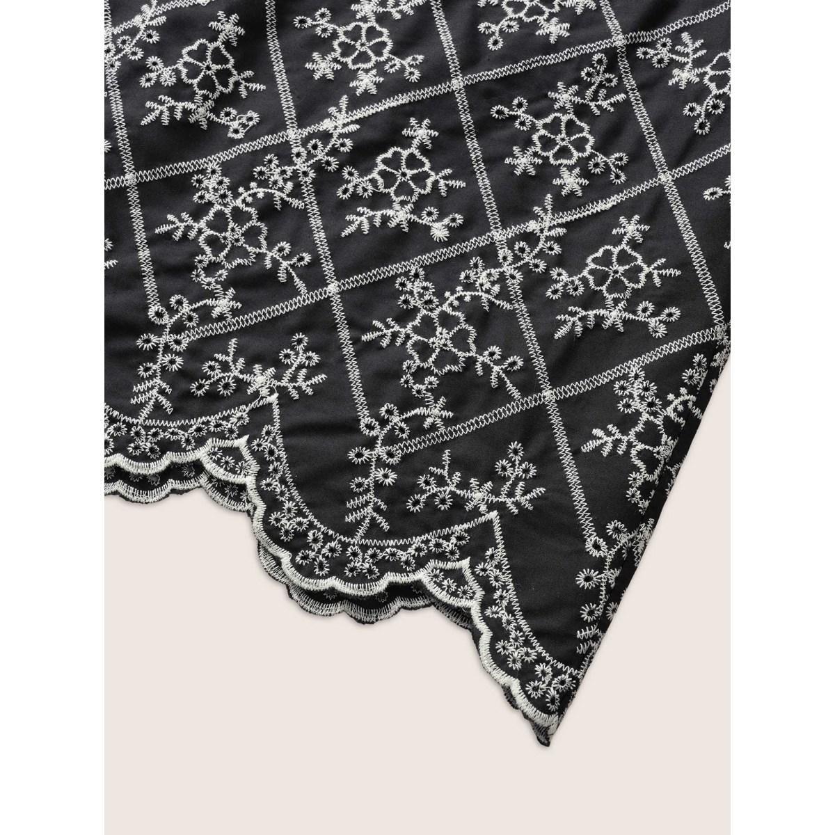 Plus Size Bandana Embroidered Zipper Fly Skirt Women Black Resort Embroidered No stretch Vacation Skirts BloomChic 14-16/1X Product Image