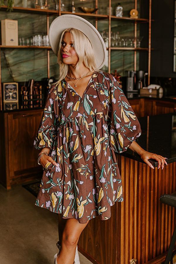 Autumn Petals Babydoll Mini Dress in Chestnut Product Image