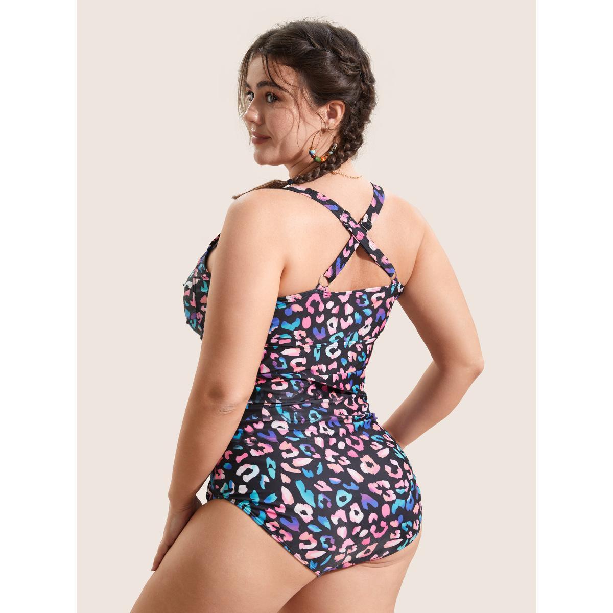 Plus Size Leopard Print Gathered Knotted One Piece Swimsuit Women's Swimwear Multicolor Beach Gathered Curve Bathing Suits High stretch One Pieces BloomChic 10/M Product Image