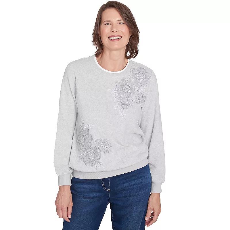 Petite Alfred Dunner Classic Sherpa Floral Embroidered Sweater, Women's, Size: XL Petite, Ivory Product Image