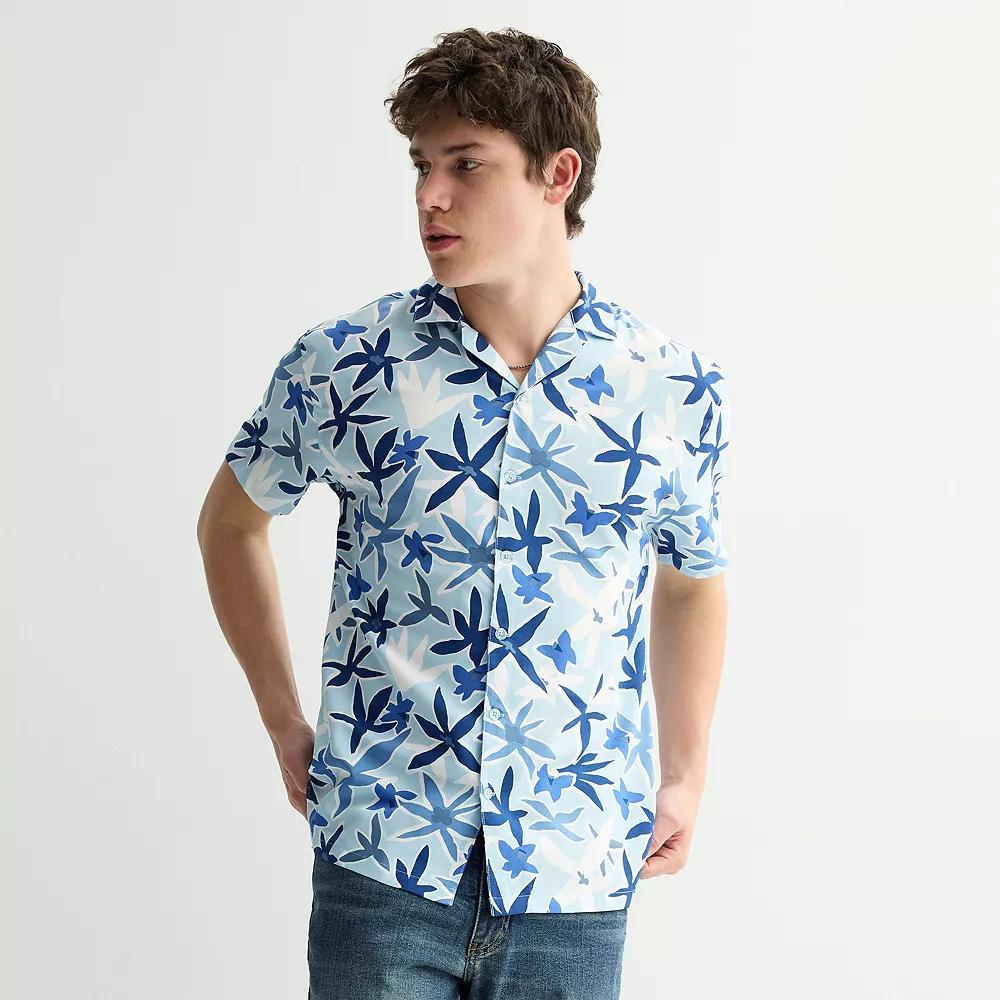 Men's Birch x Black Woven Camp Shirt, Size: XL, Cool Blue Product Image