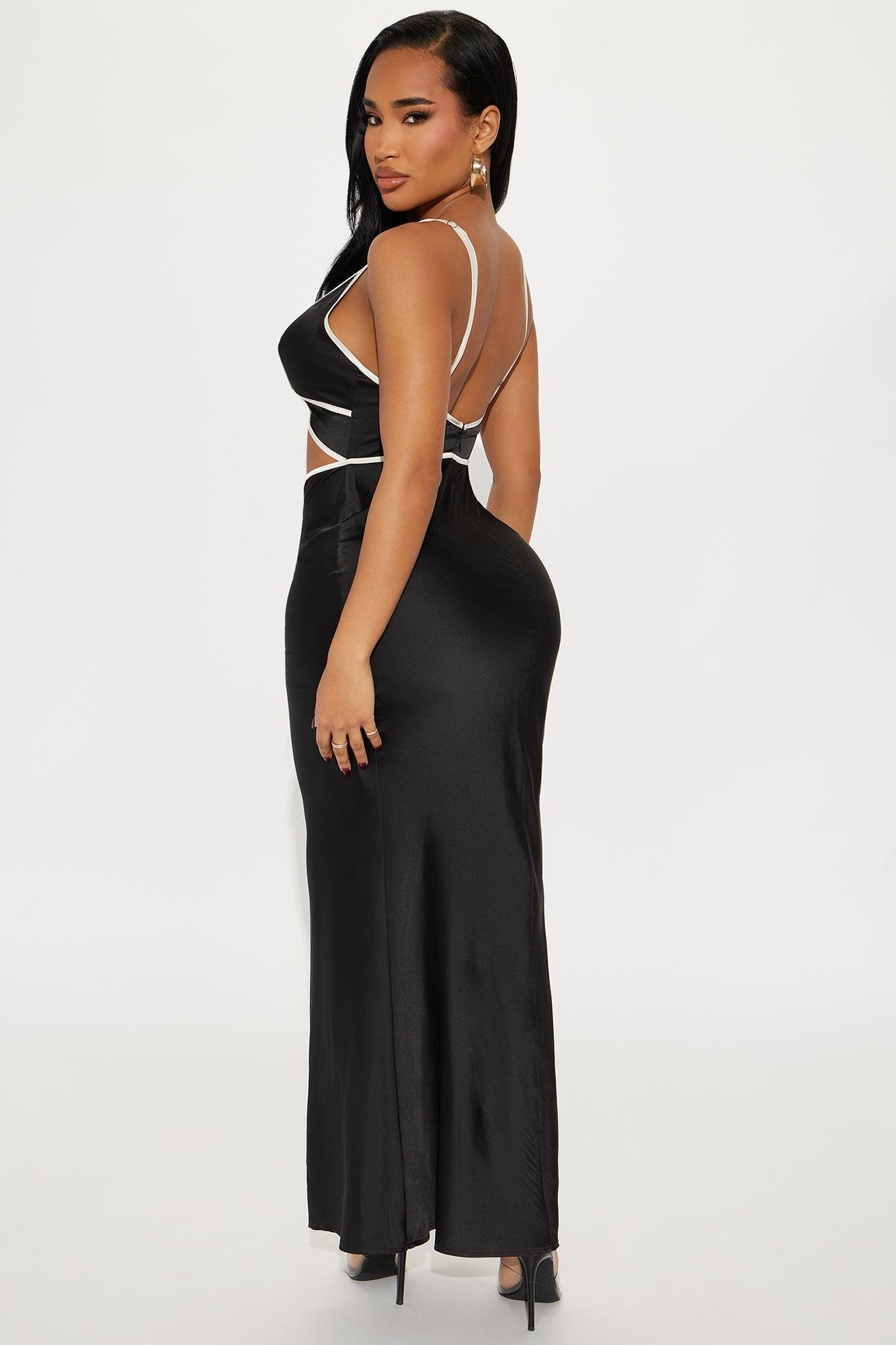 Make You Mine Satin Maxi Dress - Black/combo Product Image