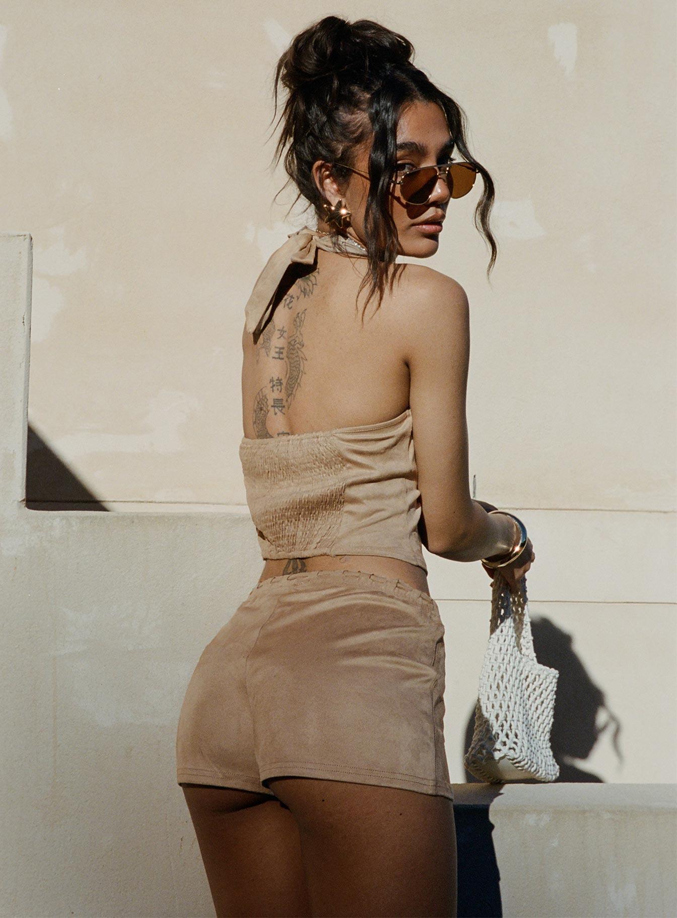 Eternal Youth Faux Suede Short Taupe Product Image