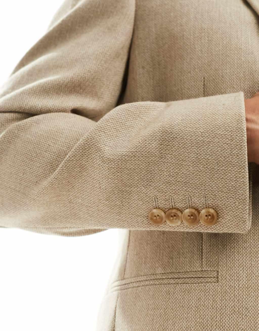 ASOS DESIGN skinny fit wool mix suit jacket in camel basketweave Product Image