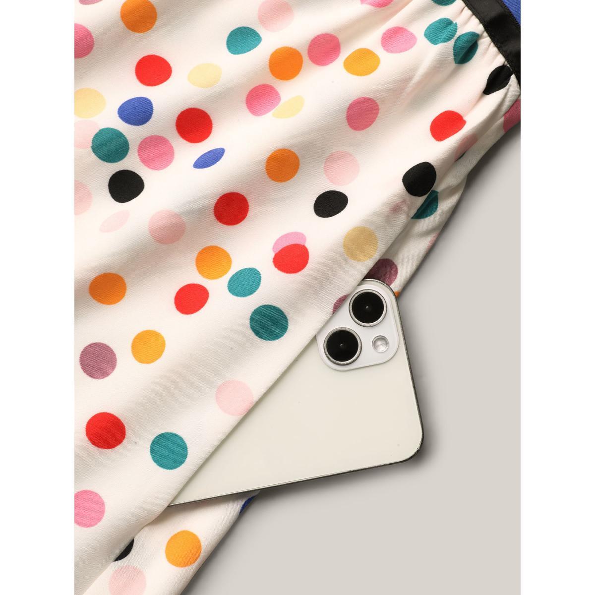 Plus Size Multi-Color Polka Dots Lined Tiered Midi Dress Originalwhite Women Elegant Gathered Overlap Collar Half Sleeve Curvy BloomChic 30/6X Product Image