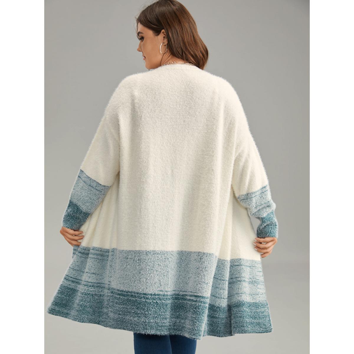 Plus Size Colorblock Contrast Heather Open Front Cardigan White Women Casual Loose Long Sleeve Dailywear Cardigans BloomChic 18-20/2X Product Image