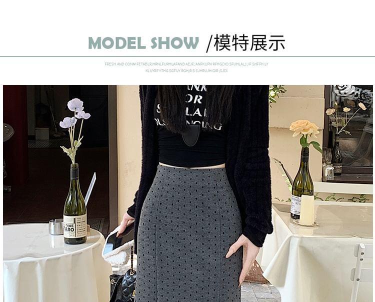 High Waist Polka Dot Print Midi Mermaid Skirt Product Image