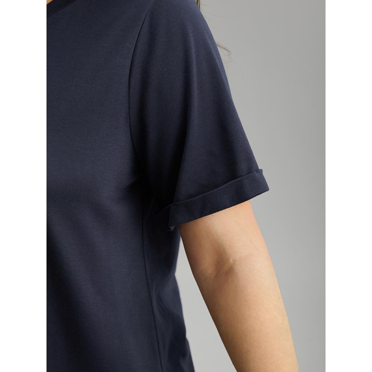 Plus Size Art & Design Embroidered Crew Neck T-shirt Indigo Women Casual Printed Art&design Dailywear T-shirts BloomChic 28/5X Product Image