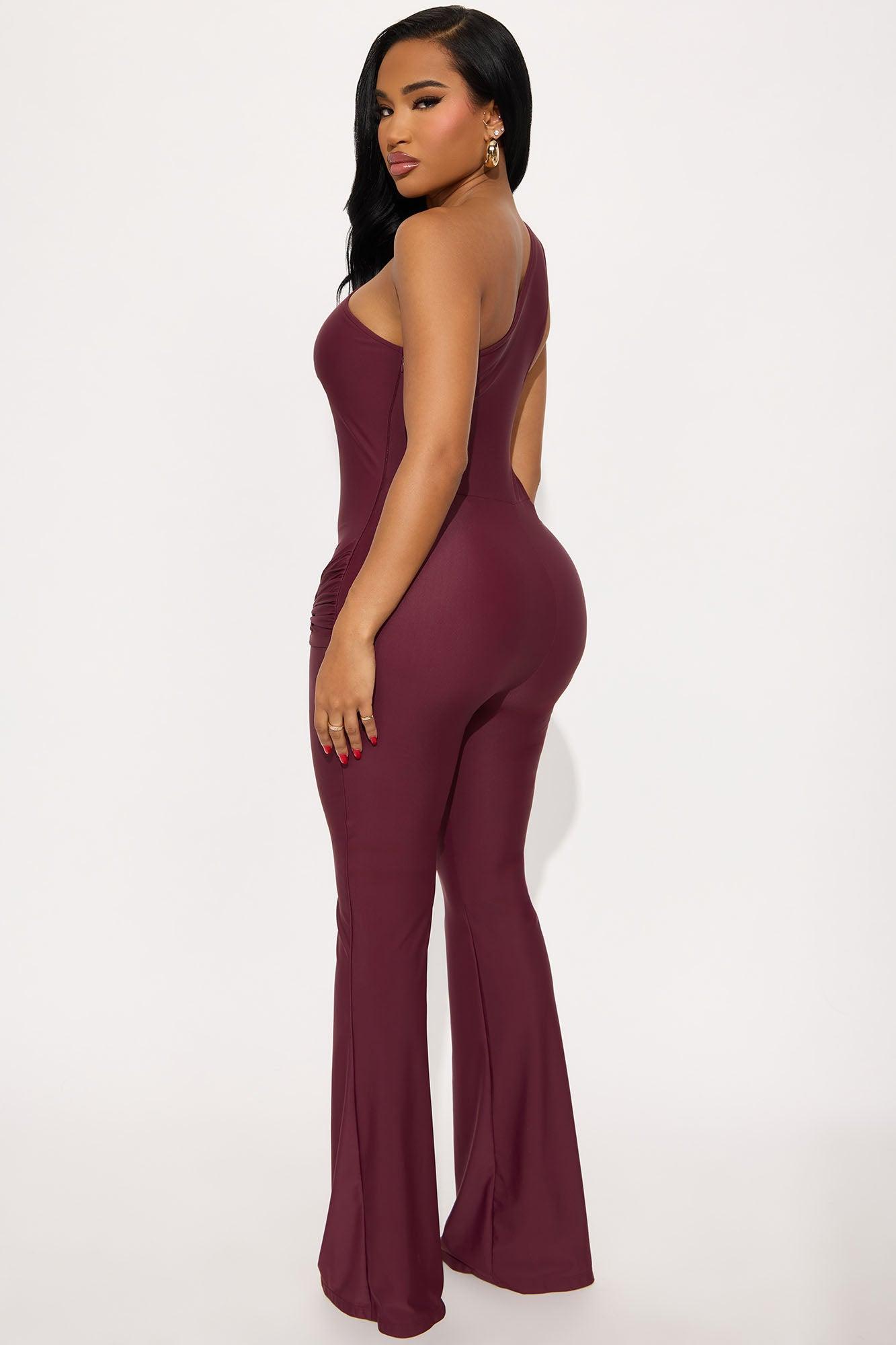 Text Me Never Flare Leg Jumpsuit - Plum Product Image