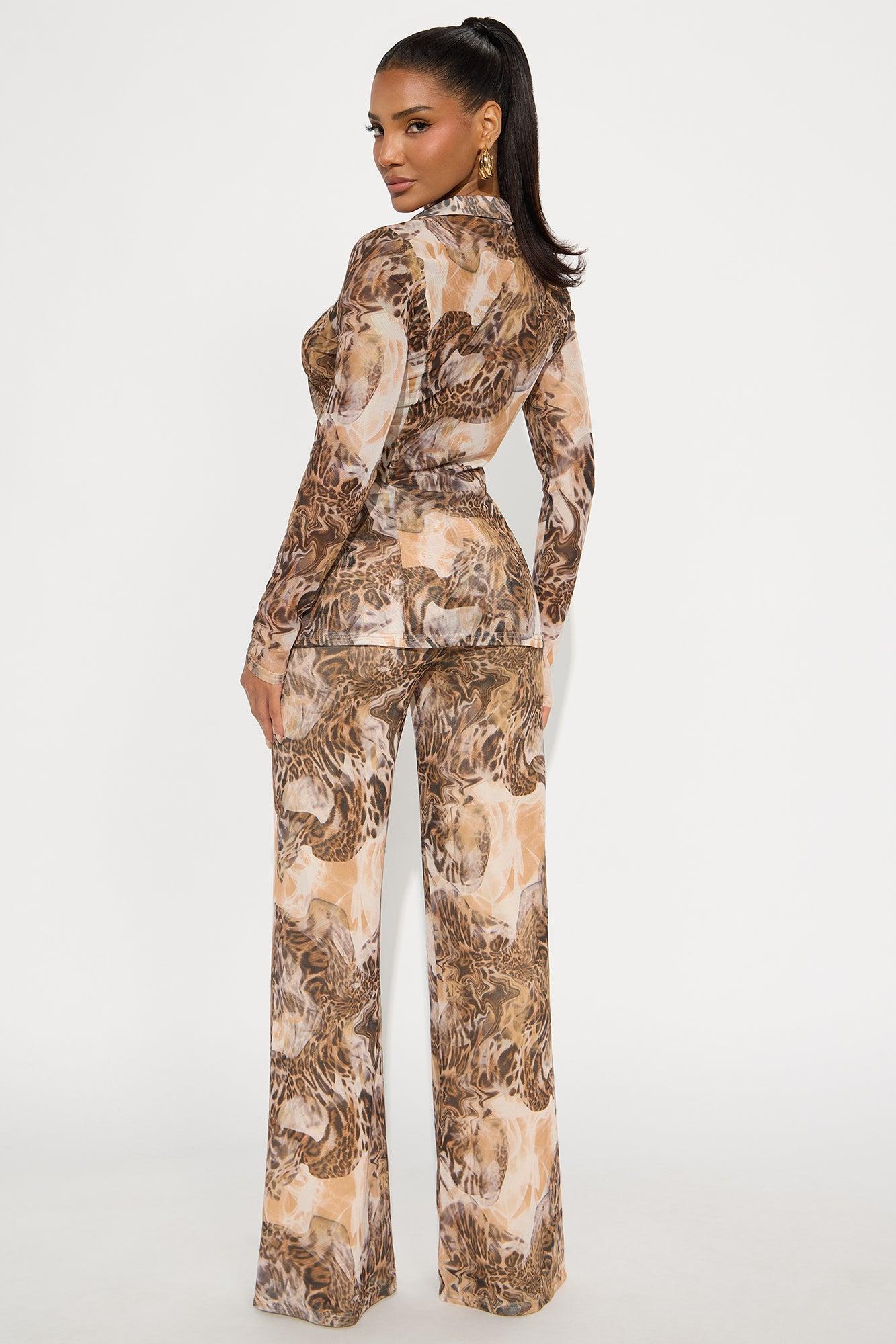 In Your Eyes Animal Print Pant Set - Brown/combo Product Image