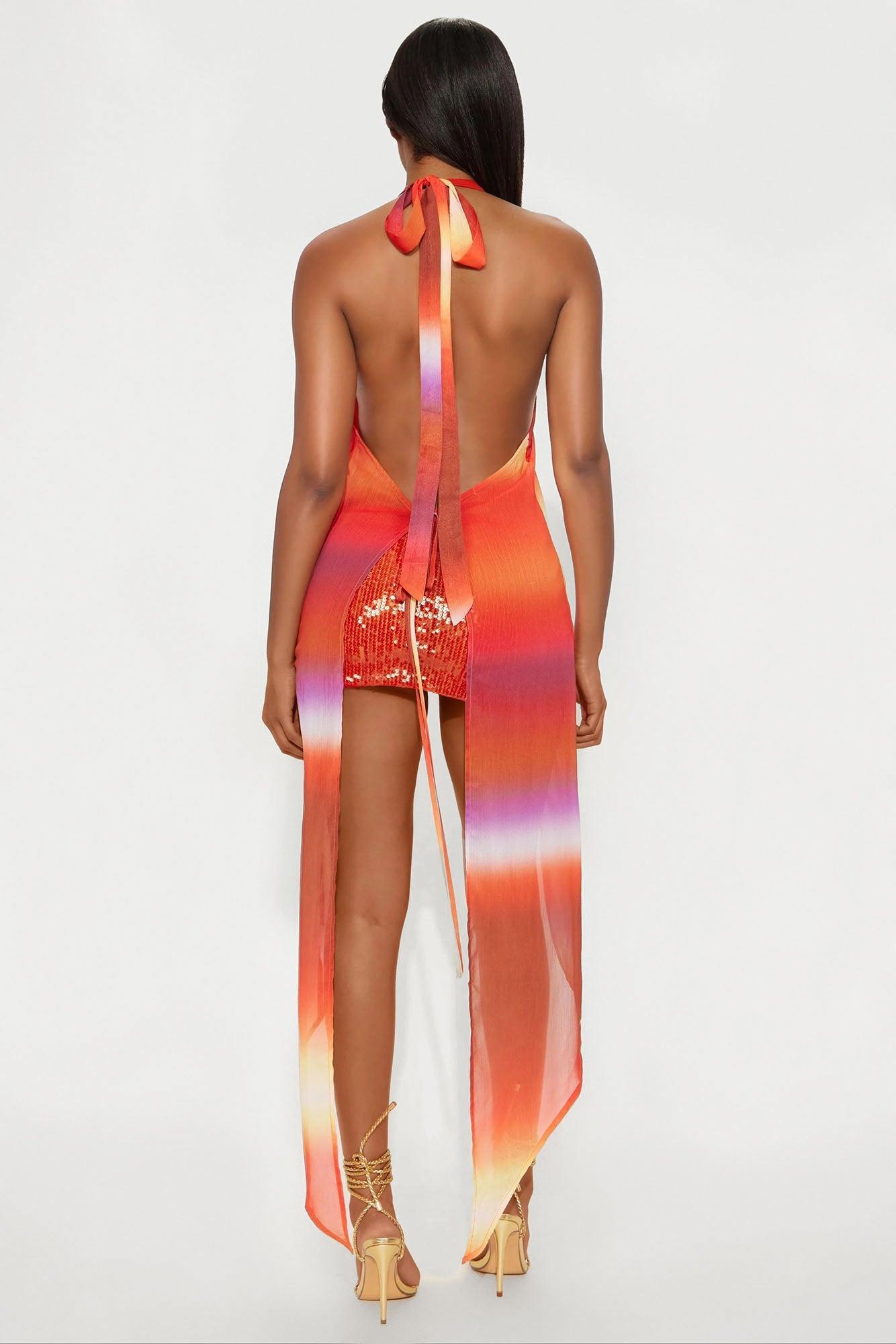 Chasing Sunset Chiffon Halter Top - Orange/combo Product Image