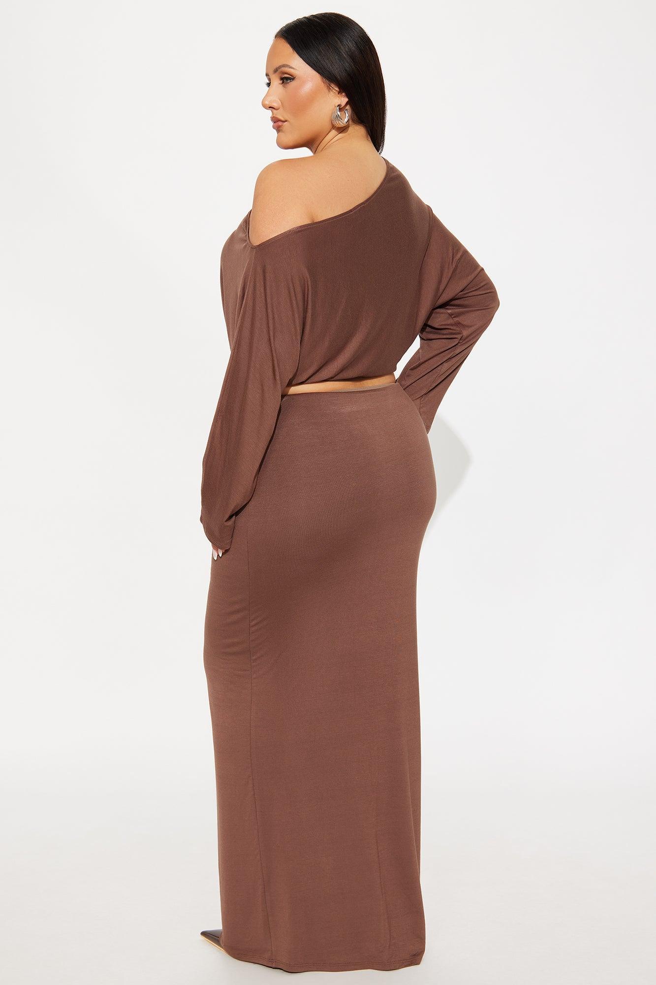 Meena One Shoulder Maxi Skirt Set - Brown Product Image