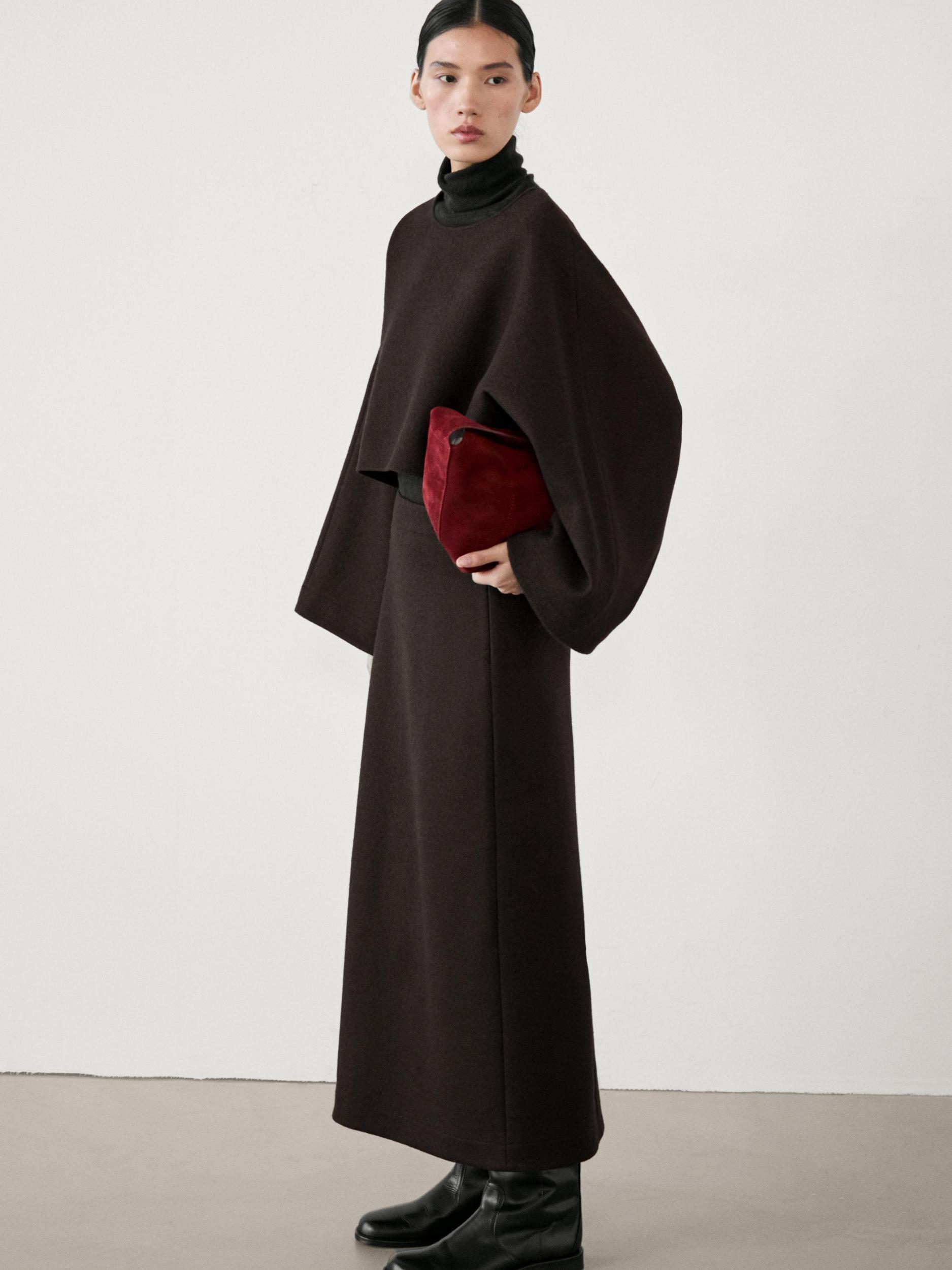 Long wool blend skirt with slit Product Image