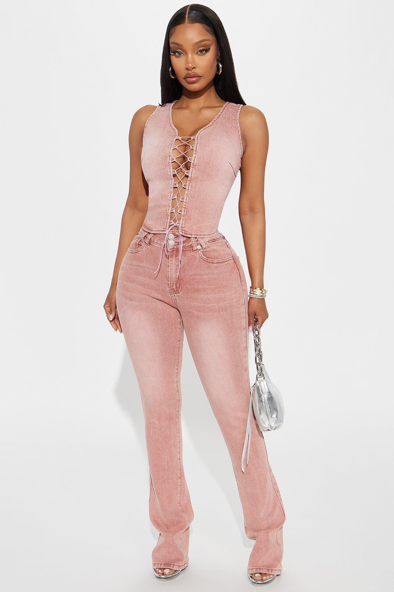 Fatal Attraction Stretch Bootcut Jeans - Pink Product Image