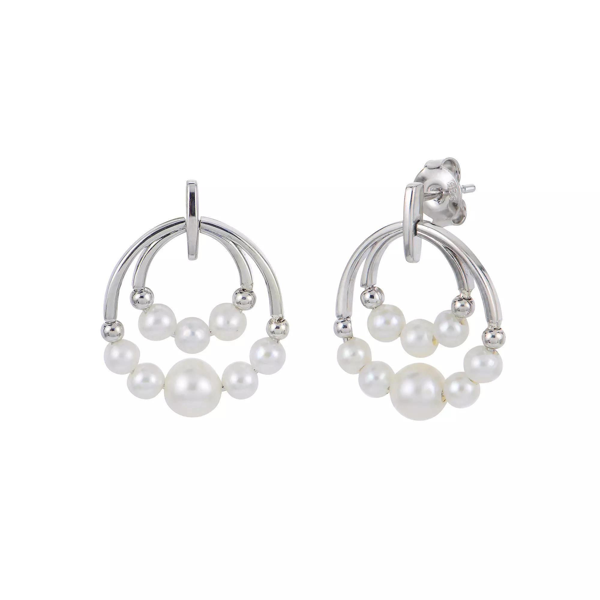 PearLustre by Imperial Sterling Silver Freshwater Cultured Pearl Double Circle Earrings, Womens Product Image