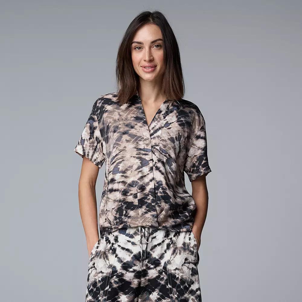 Women's Simply Vera Vera Wang Drapey Surplice Top, Size: Large, Brown Mirrored Dye Product Image