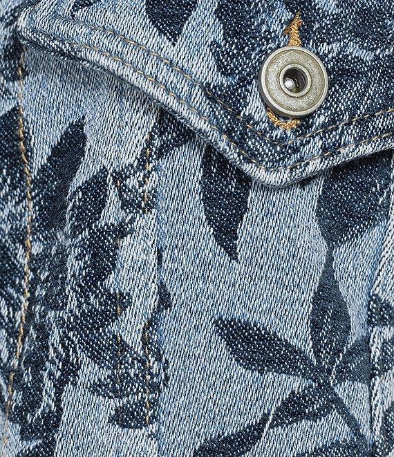 Charlie B. Denim Floral Jacquard Point Collar Long Sleeve Jacket Product Image