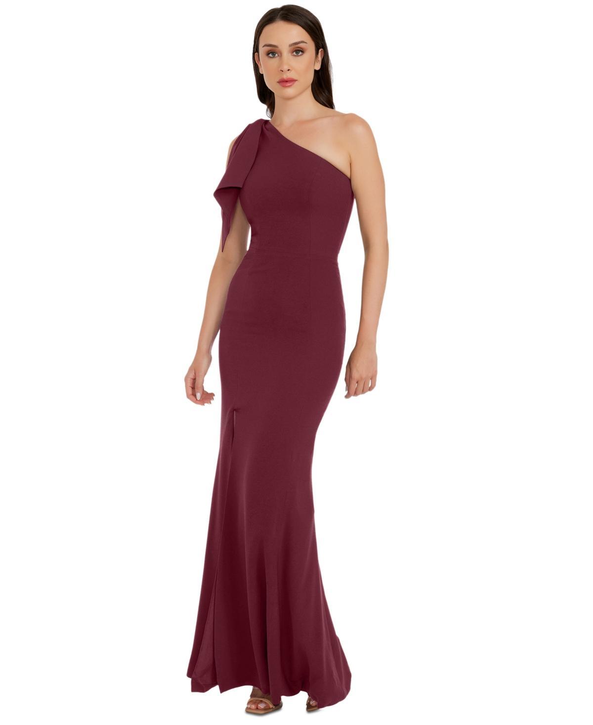Dress the Population Georgina Asymmetrical Neck Sleeveless Bow Shoulder Maxi Dress Product Image