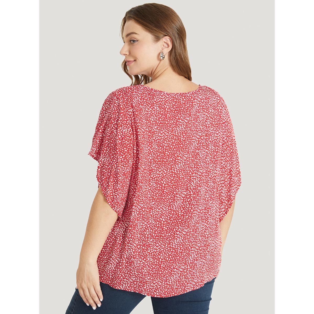 Plus Size Scarlet Polka Dot Ruffle Sleeve Keyhole Neck Blouse Women Elegant Short sleeve Round Neck Dailywear Blouses BloomChic 30/6X Product Image